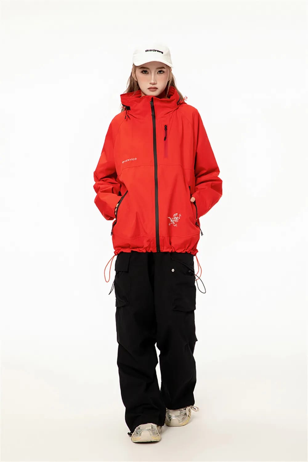 Red Hooded Outdoor Windbreaker Jacket for Women