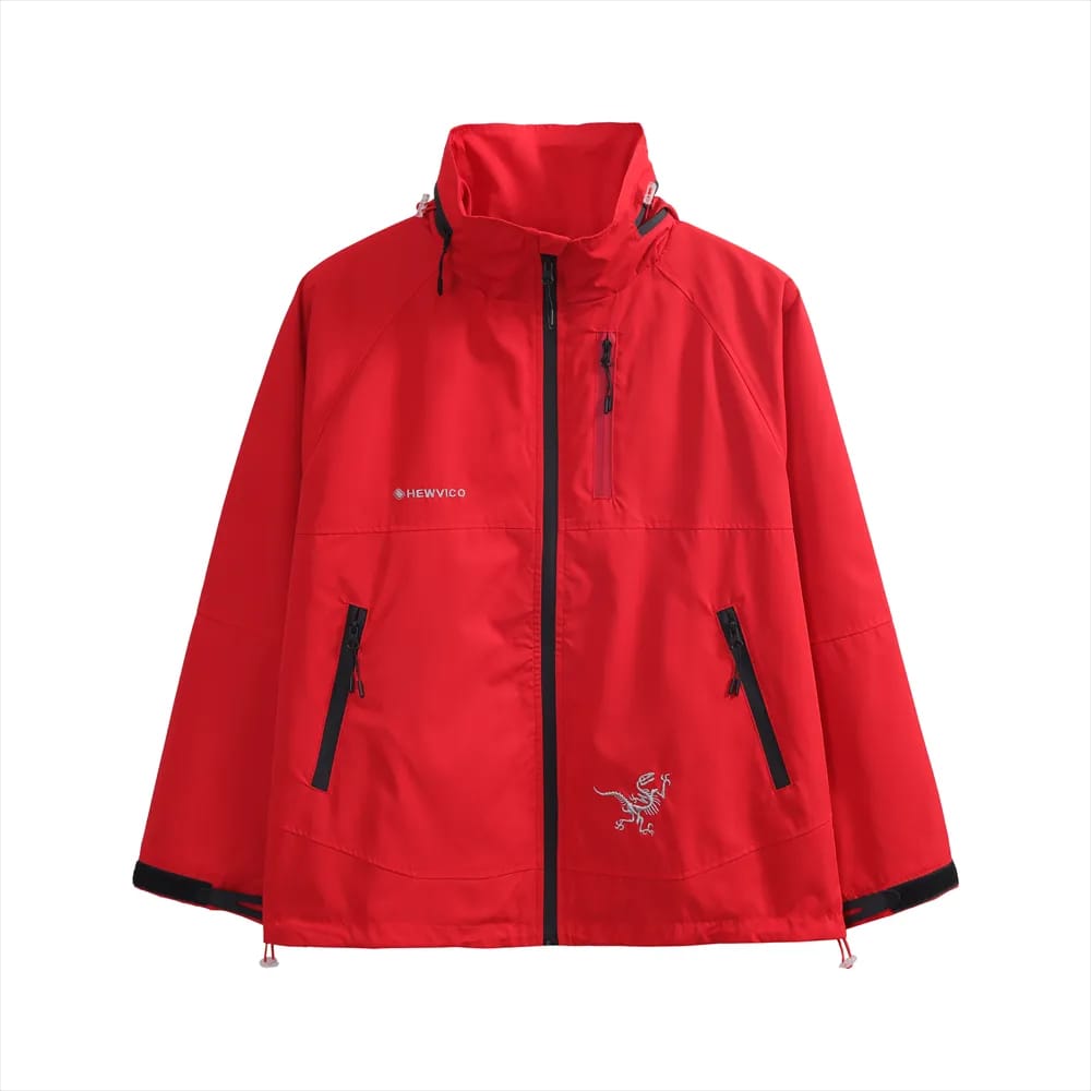 Red Hooded Outdoor Windbreaker Jacket for Women