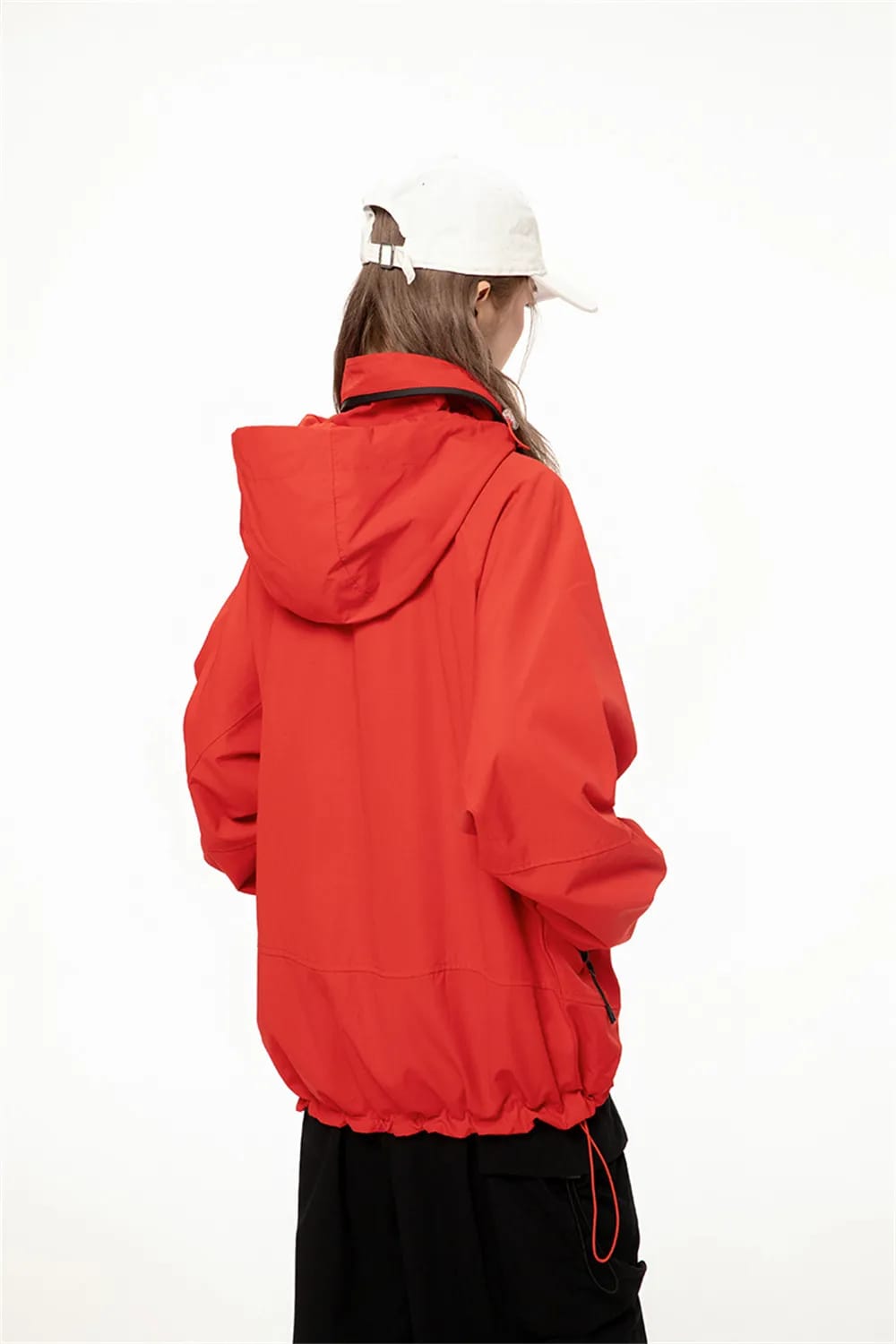 Red Hooded Outdoor Windbreaker Jacket for Women