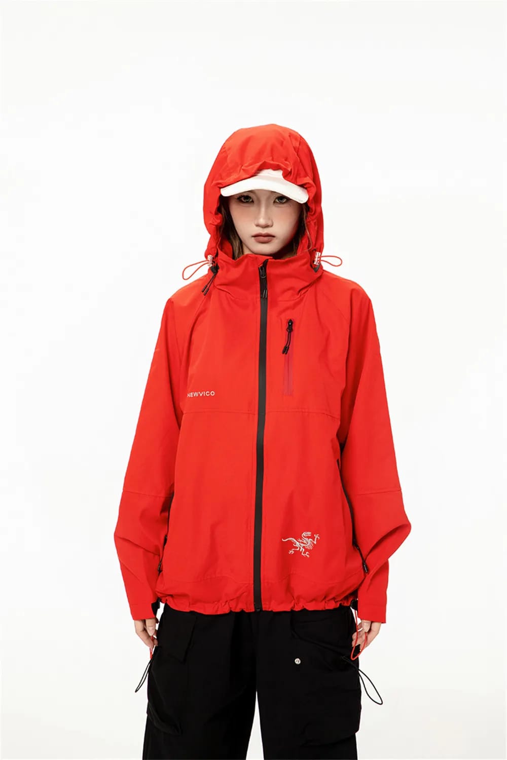 Red Hooded Outdoor Windbreaker Jacket for Women