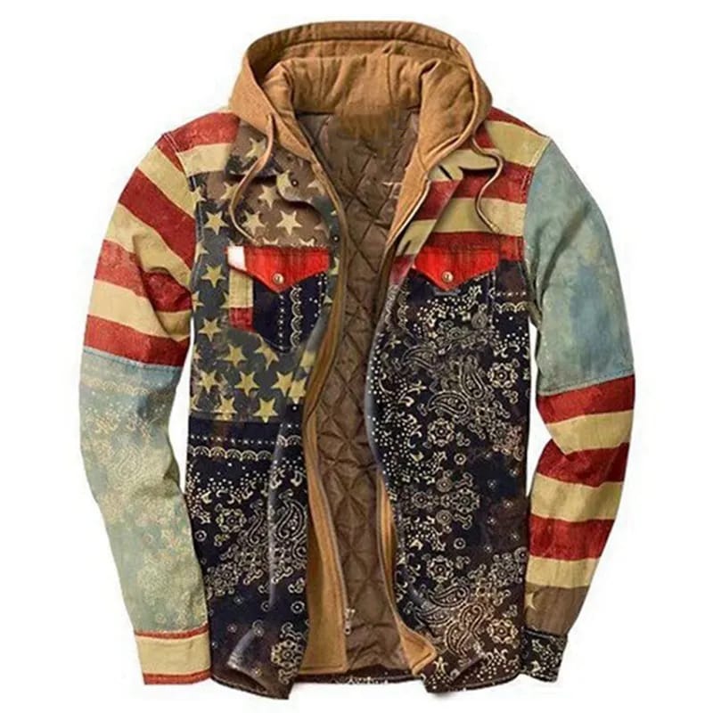 Men's thick Cotton-padded Jacket Non-positioning Printing Hooded Jacket